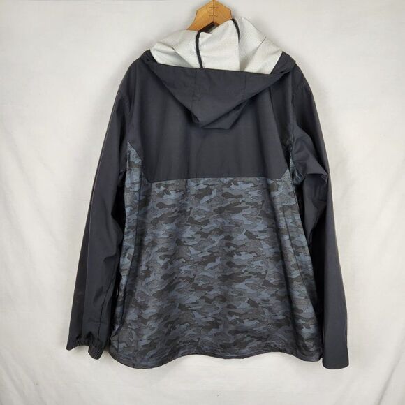 Free Country Mens Jacket Waterproof Shell Medium Black Camo Zip Up Hooded - Picture 2 of 6
